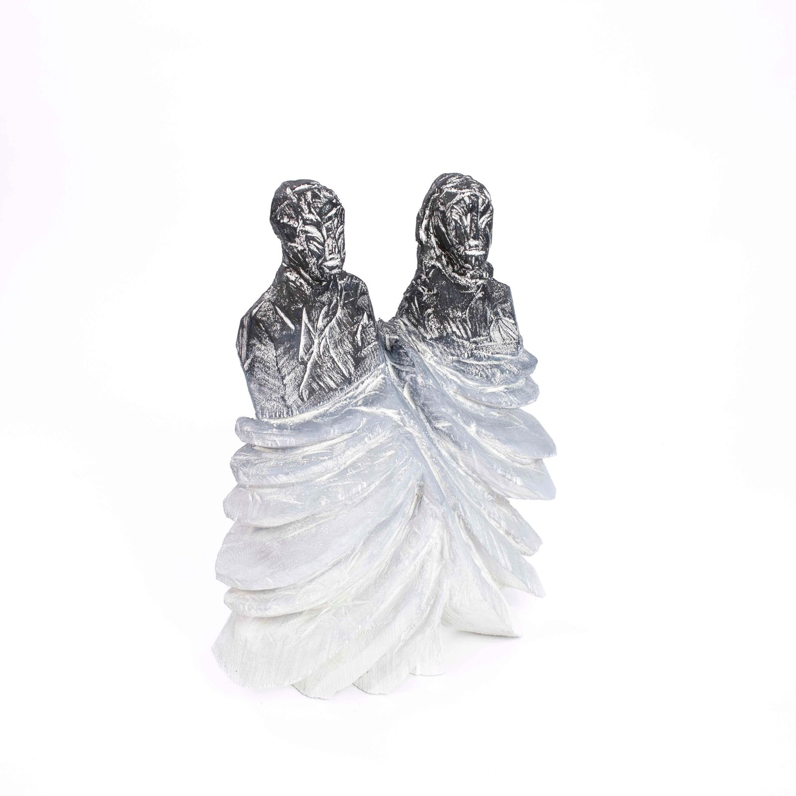 Abstract Figurative Wooden Grey Black Sculpture “Twins" By Christofer Kochs 2023 photo vinterior