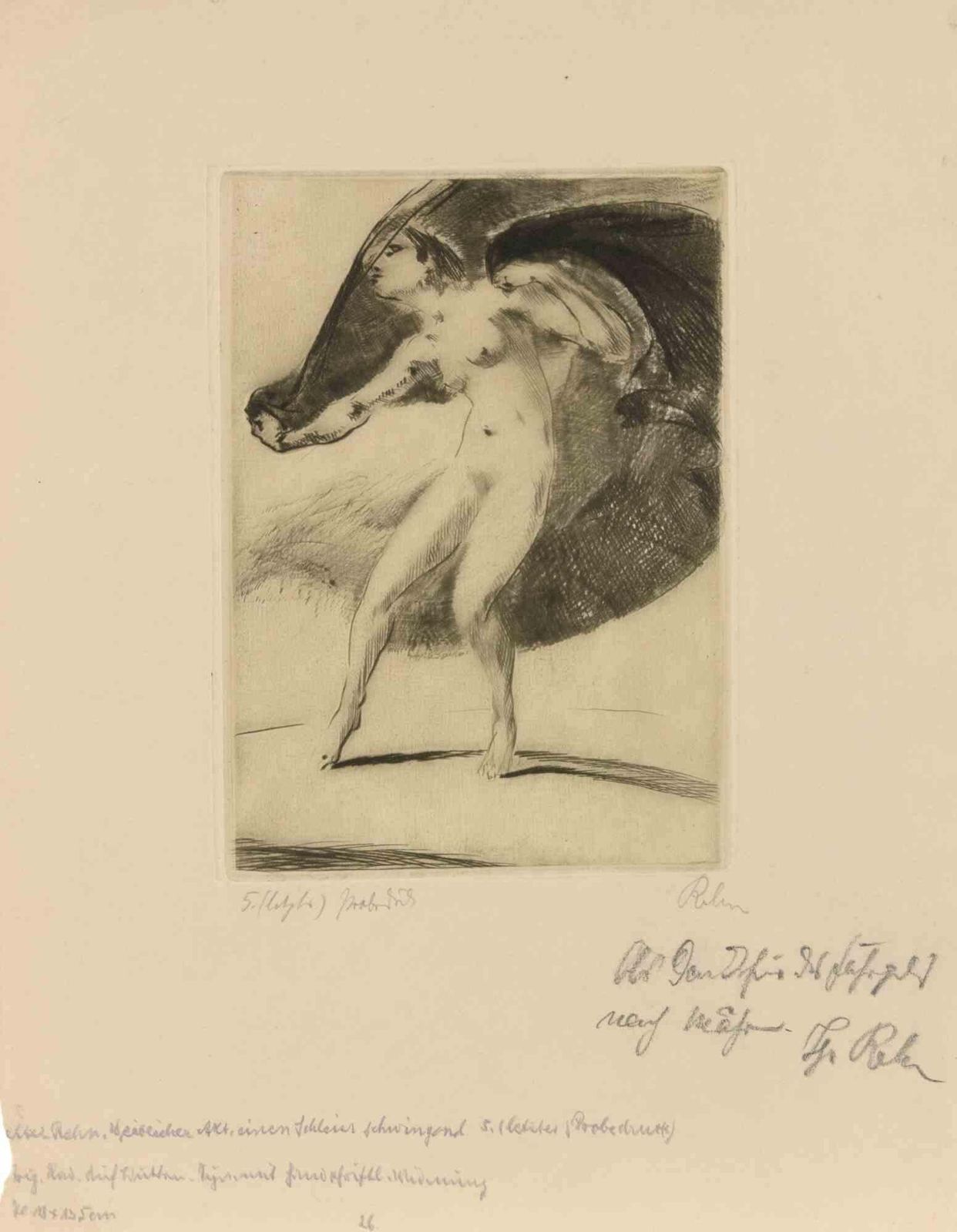 Walter Richard Rehnembracing Figures / Symbolist Allegory   Etching By W.R. Rehn Early 20th Centuryearly 20th Century