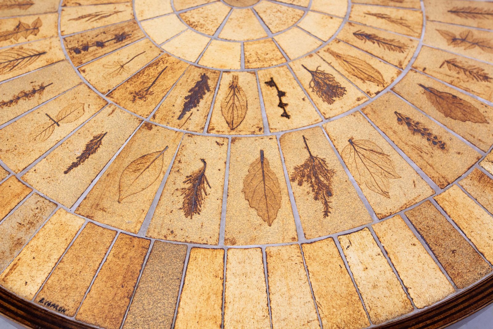 French Round Coffee Table Herbarium Vallauris Faience Top By Roger Capron photo buy