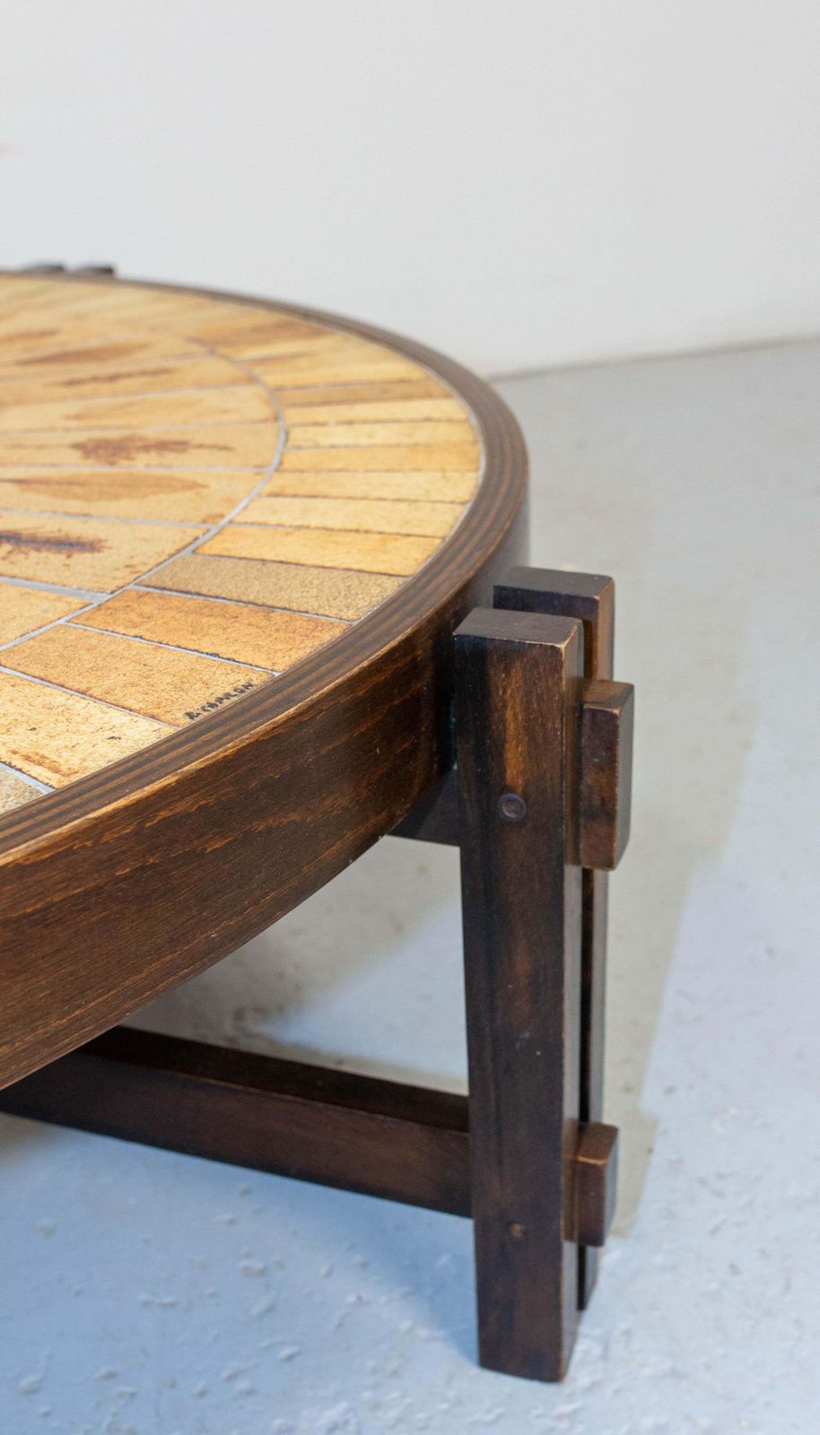 photo furniture French Round Coffee Table Herbarium Vallauris Faience Top By Roger Capron