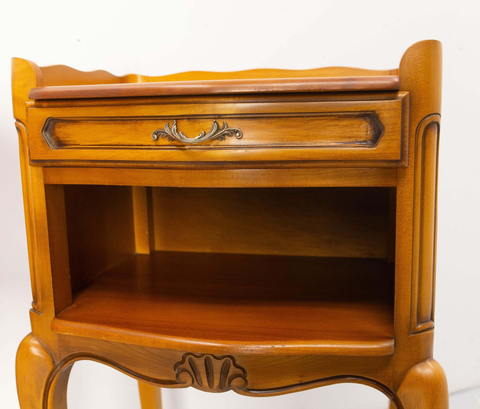 French Pair Nightstands Louis XV Style Side Cabinets Bedside Cherry Wood C 1970 photo buy