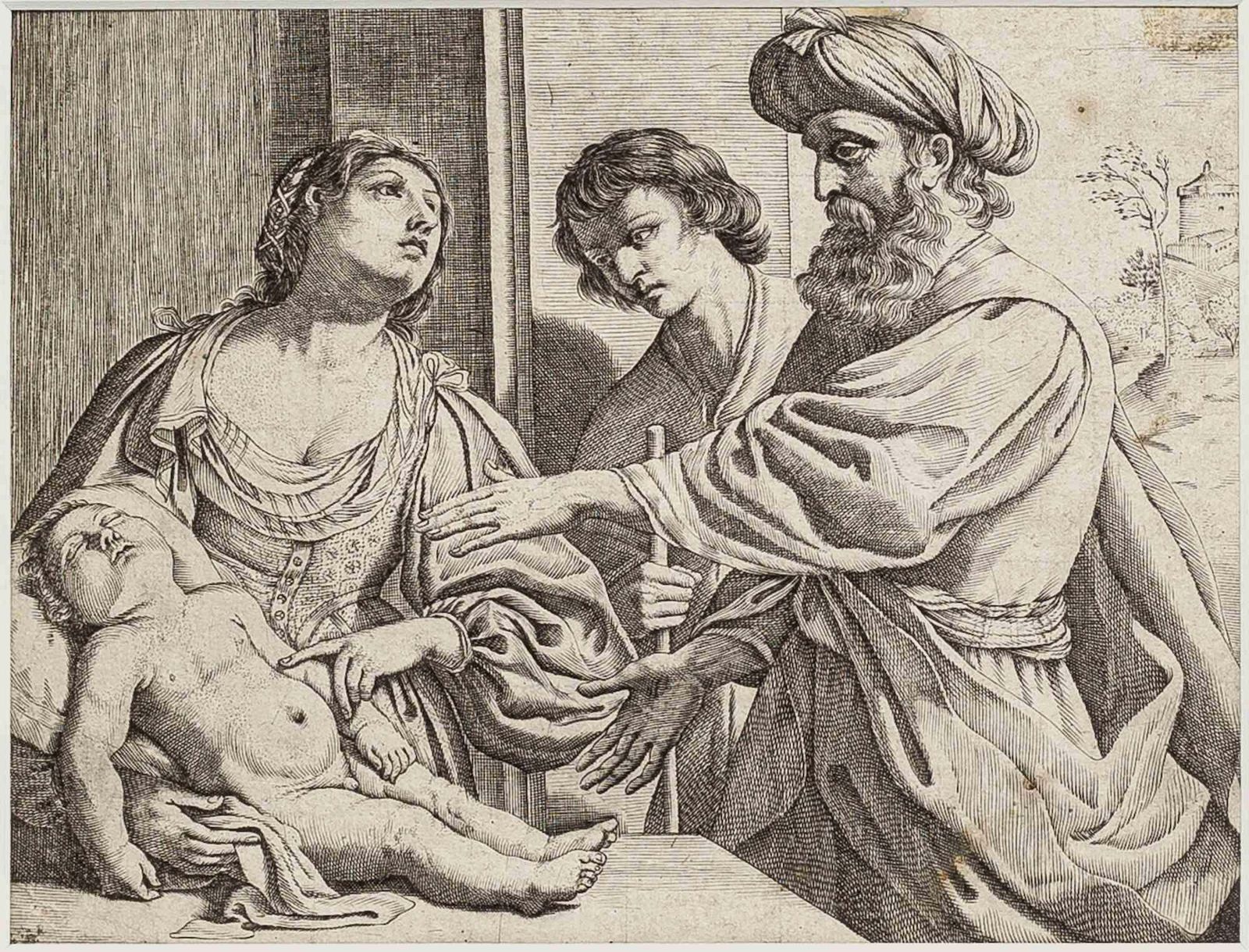 Giovanni Battista Pasqualinielisha Resurrects The Shunammite's Son   Etching By G. B. Pasqualini   1627ca1627 Ca photo furniture