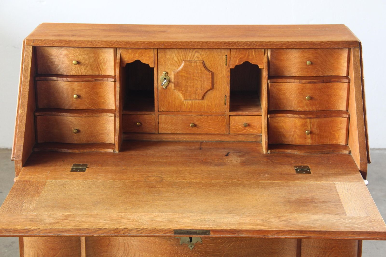 photo for sale Vintage 1960s Oak Fold Down Secretary Bureau In Style Of Kjærnulf
