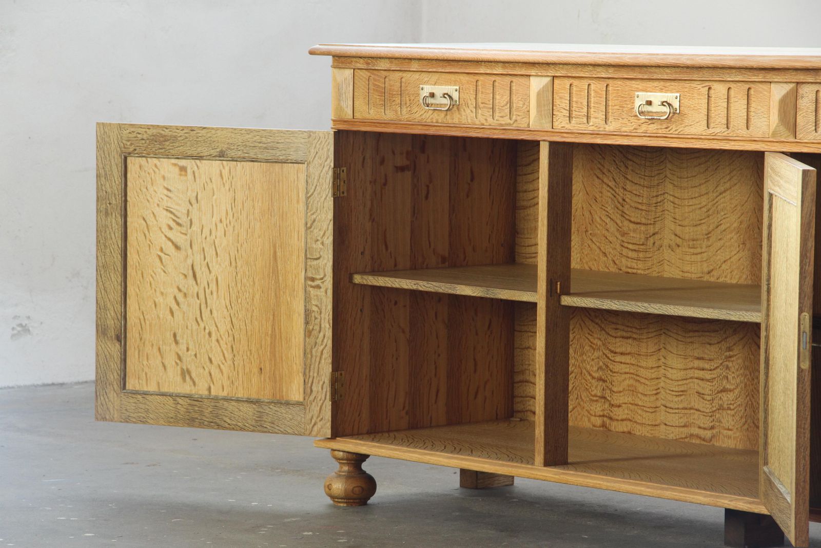 Vintage 1970s Danish Brutalist Light Oak Sideboard, Style Of Henning Kjærnulf photo vintage