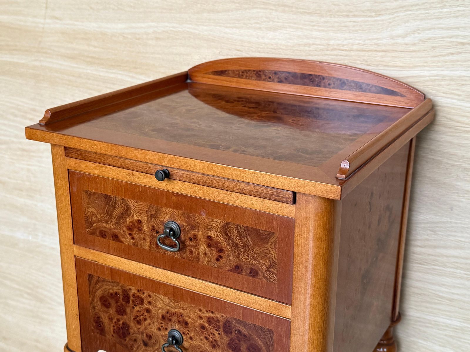 Furniture Italian Antique Wooden Bedside Table With Hidden Tray, Early 1900s photo