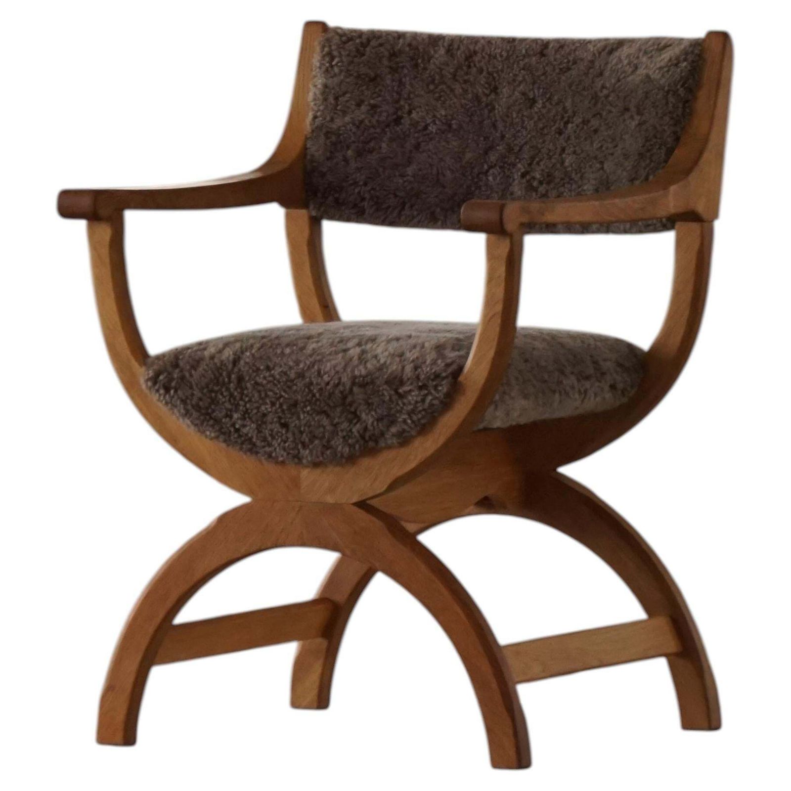 "Kurul" Armchair In Oak & Lambswool, Henning Kjærnulf, Mid Century Modern, 1960s