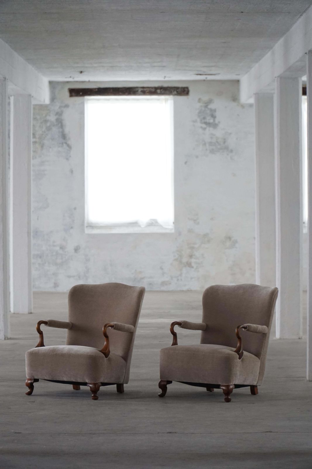Pair Of Danish Antique Armchairs, Reupholstered In Velvet, Early 20th Century photo for sale