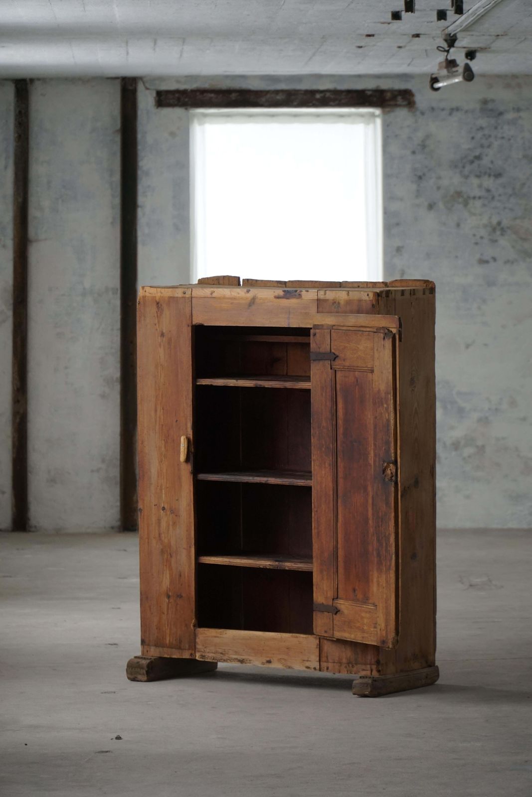 Antique Swedish Primitive Patinated Folk Art Cabinet In Pine, Early 18th Century photo for sale