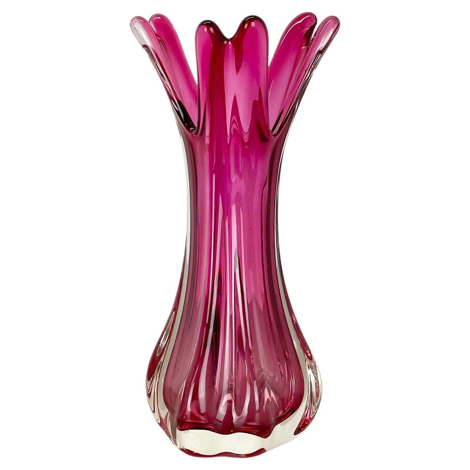 Extra Large 33cm Pink Heavy Large Murano Glass Sommerso Vase Italy, 1970s
