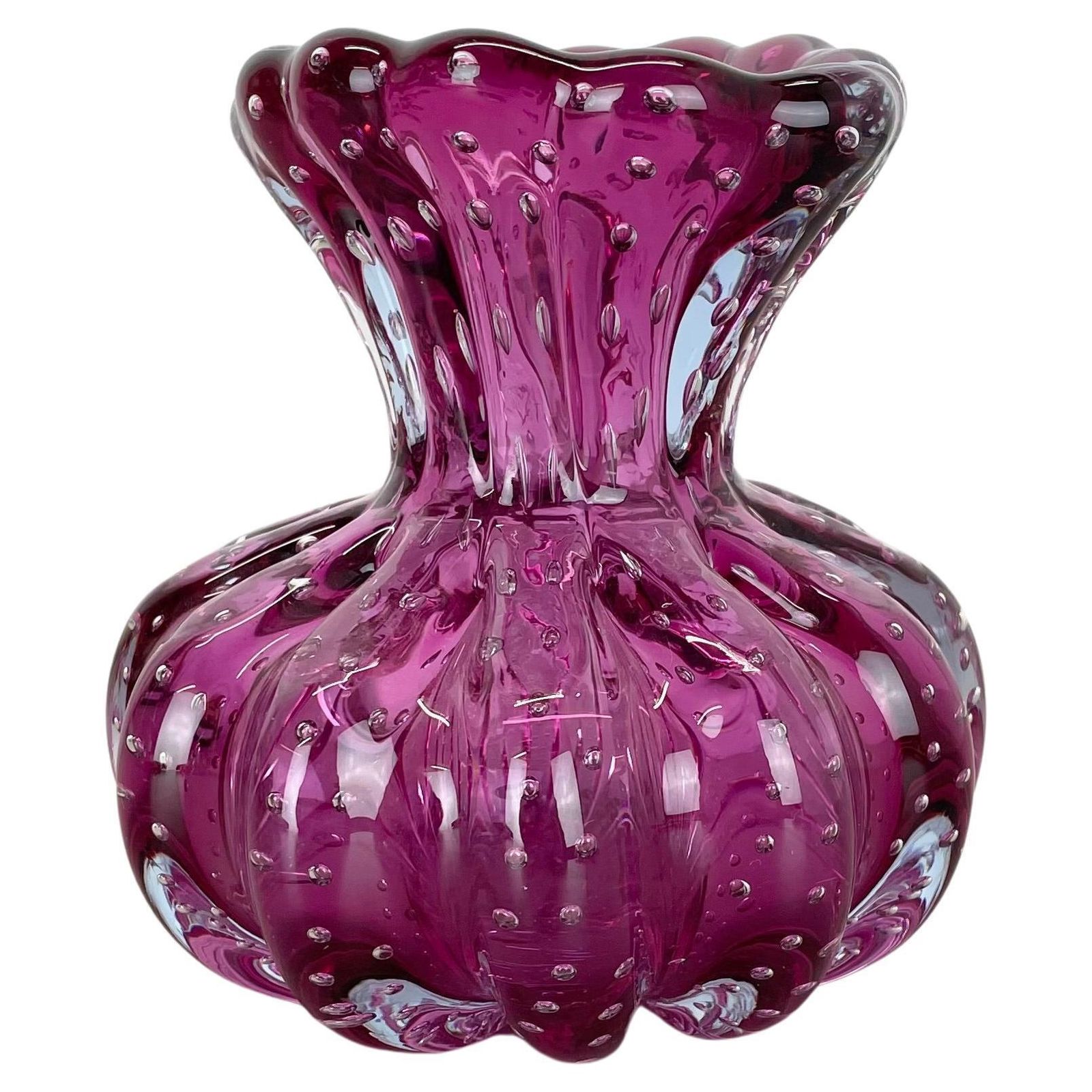 Pink Murano Glass Vase Element Cordonato D'oro By Barovier And Toso, Italy 1970s