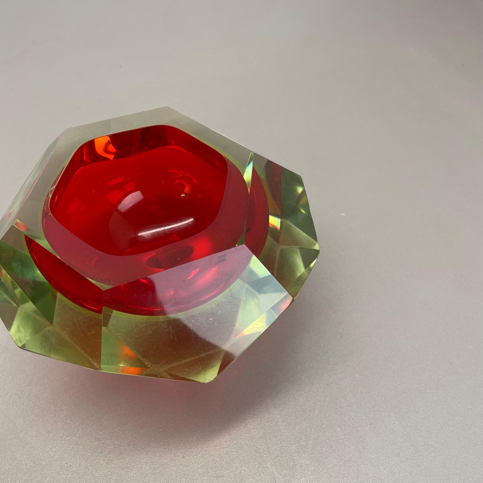 Xxl 2.1kg Murano Glass Faceted "Diamond" Sommerso Element Ashtray, Italy, 1970s photo Home Decor