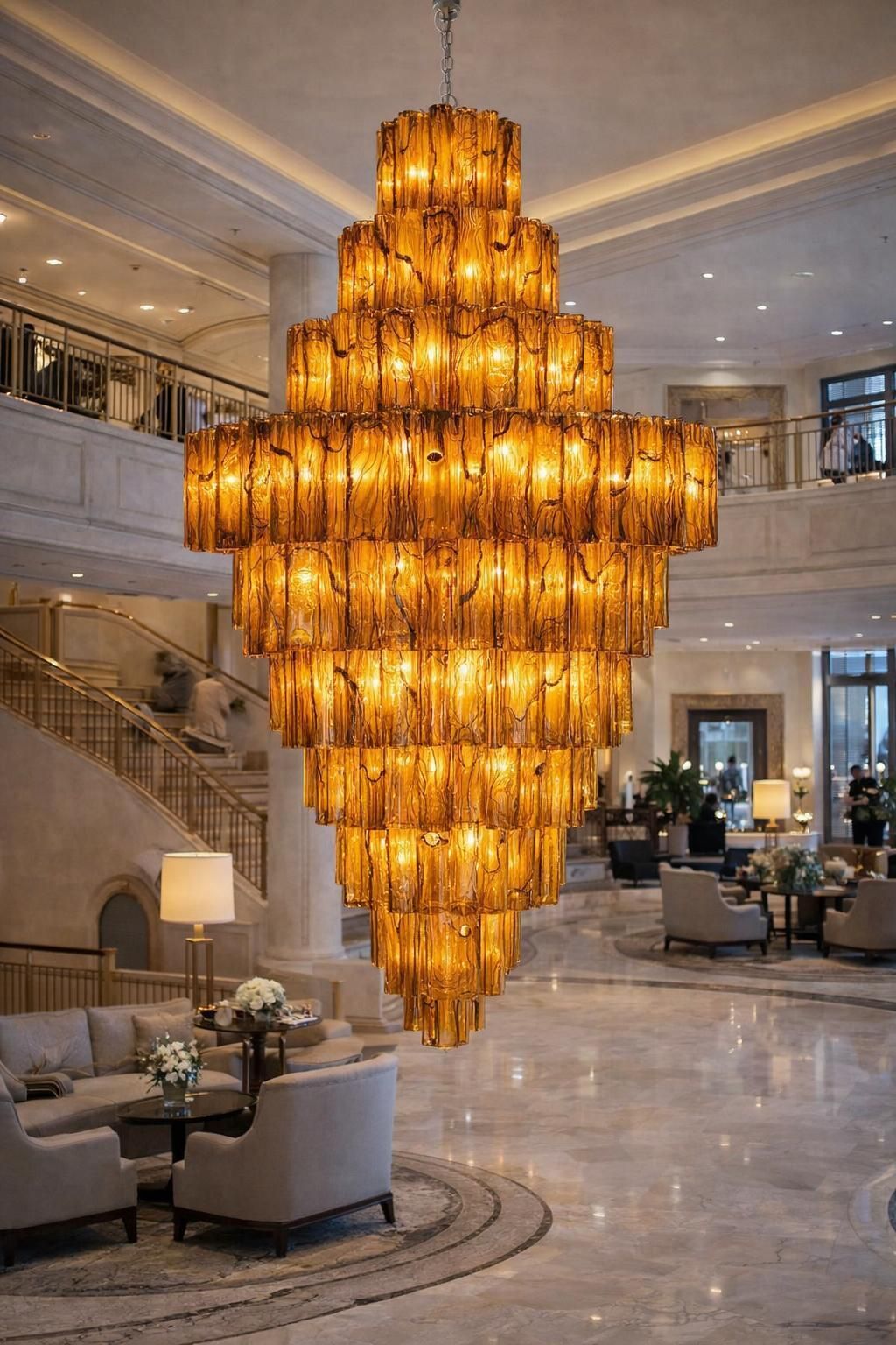 Pair Giant Italian Glass Alabaster Chandeliers, Murano photo for sale
