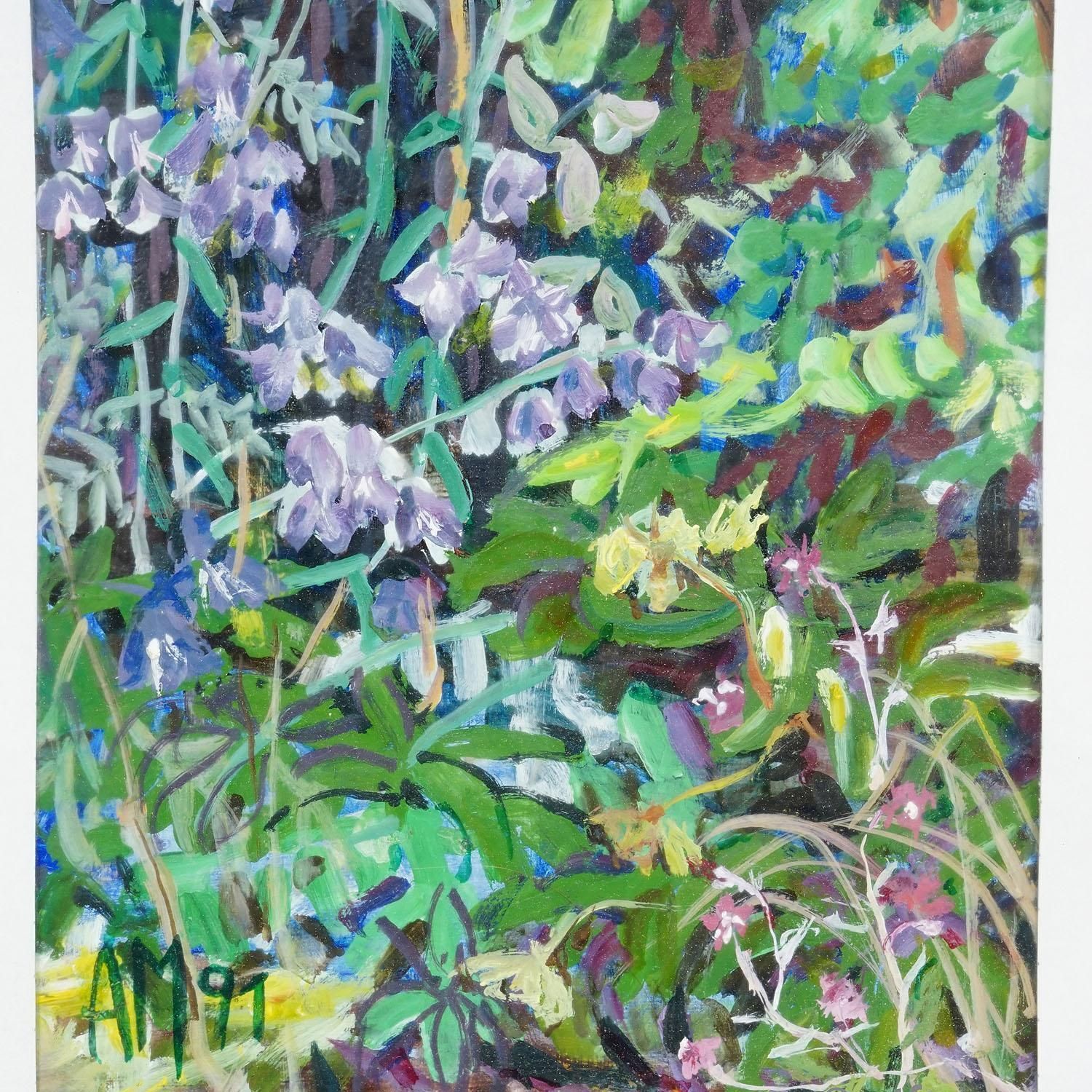 Bellflowers With Brimstone Butterfly Original Painting Alexander Michael 1991 photo vinterior