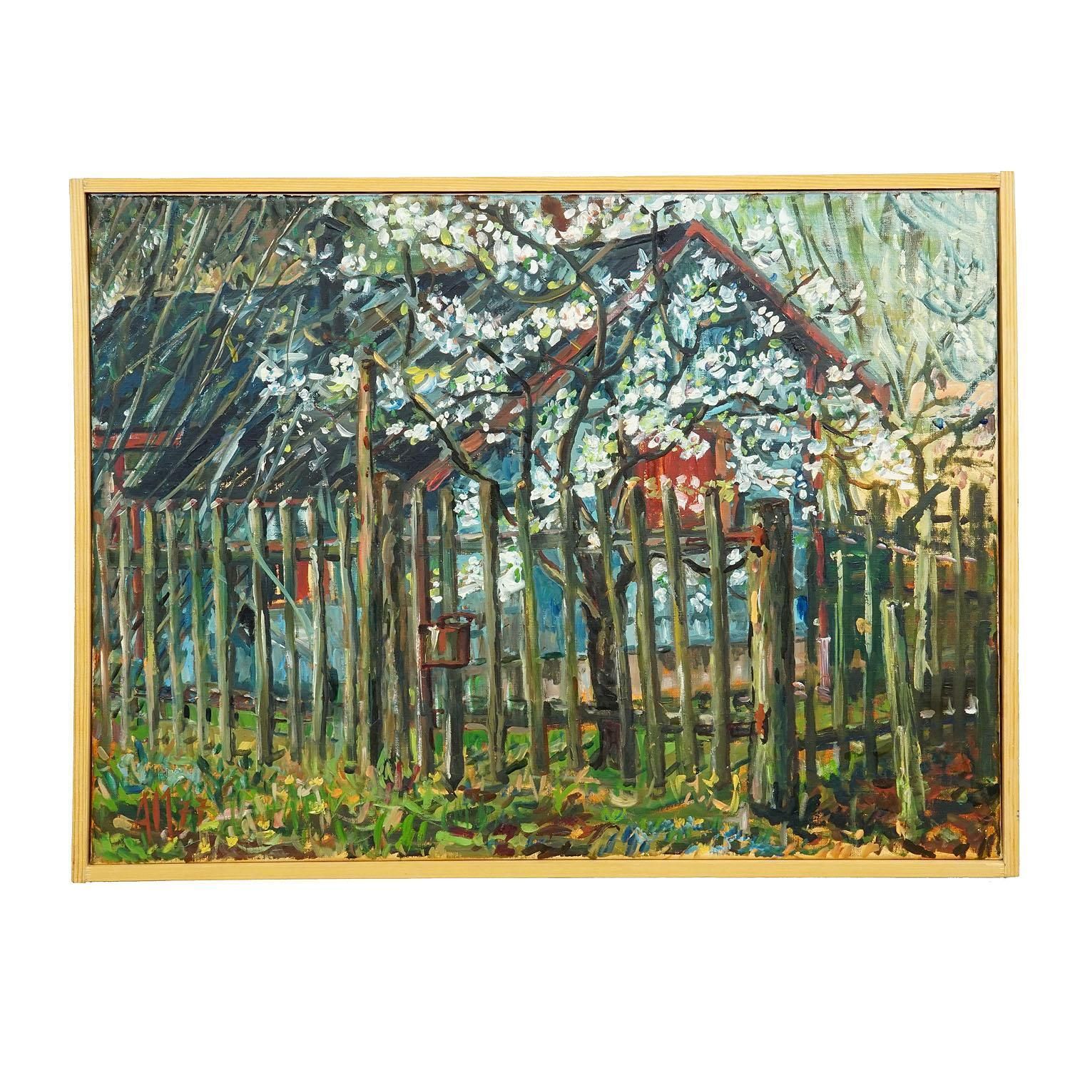 Cottage In Geilertshausen, 1977 – Oil Painting By Alexander Michael photo furniture