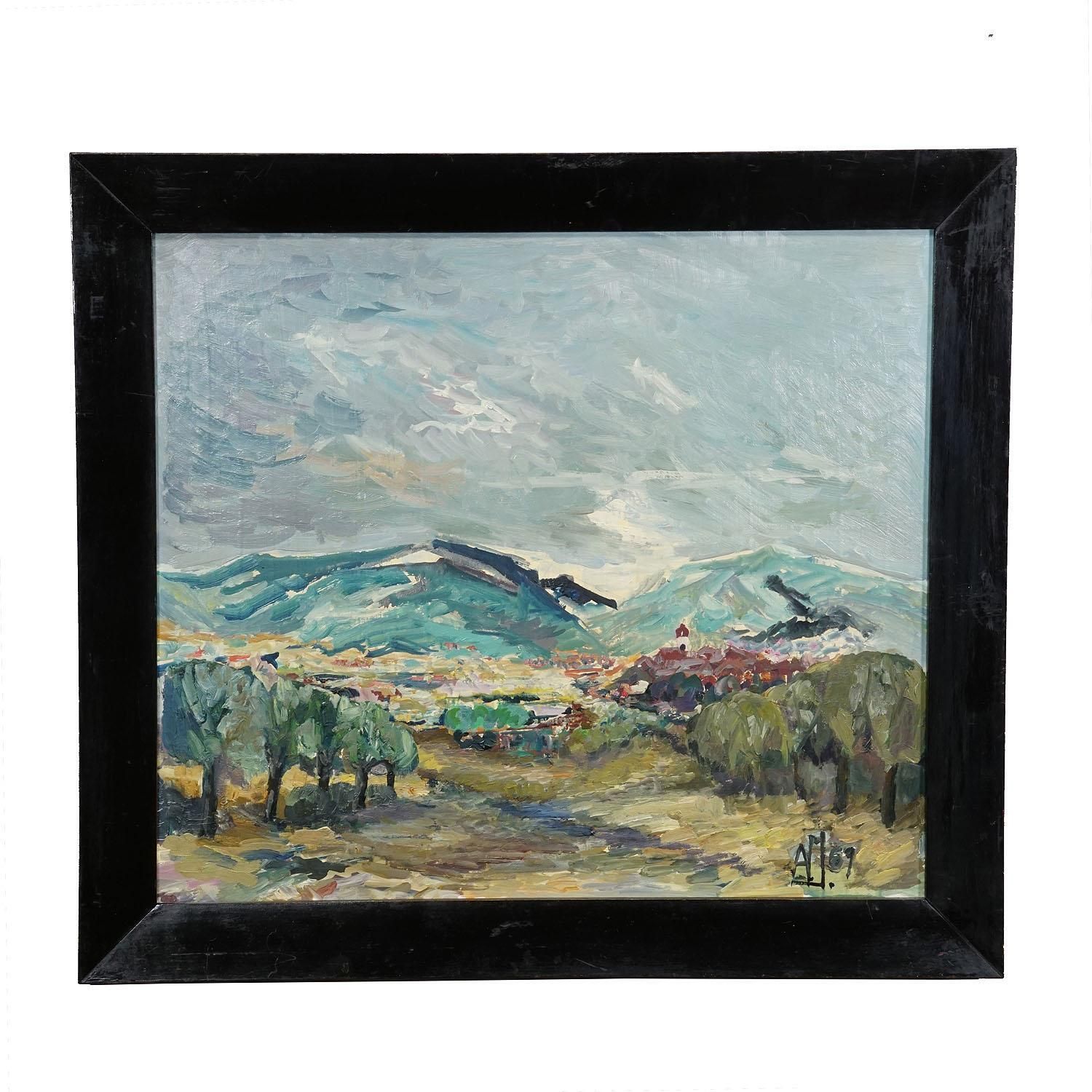 Alexander Michael Oil Painting Of A Mountain Landscape, 1969 photo furniture