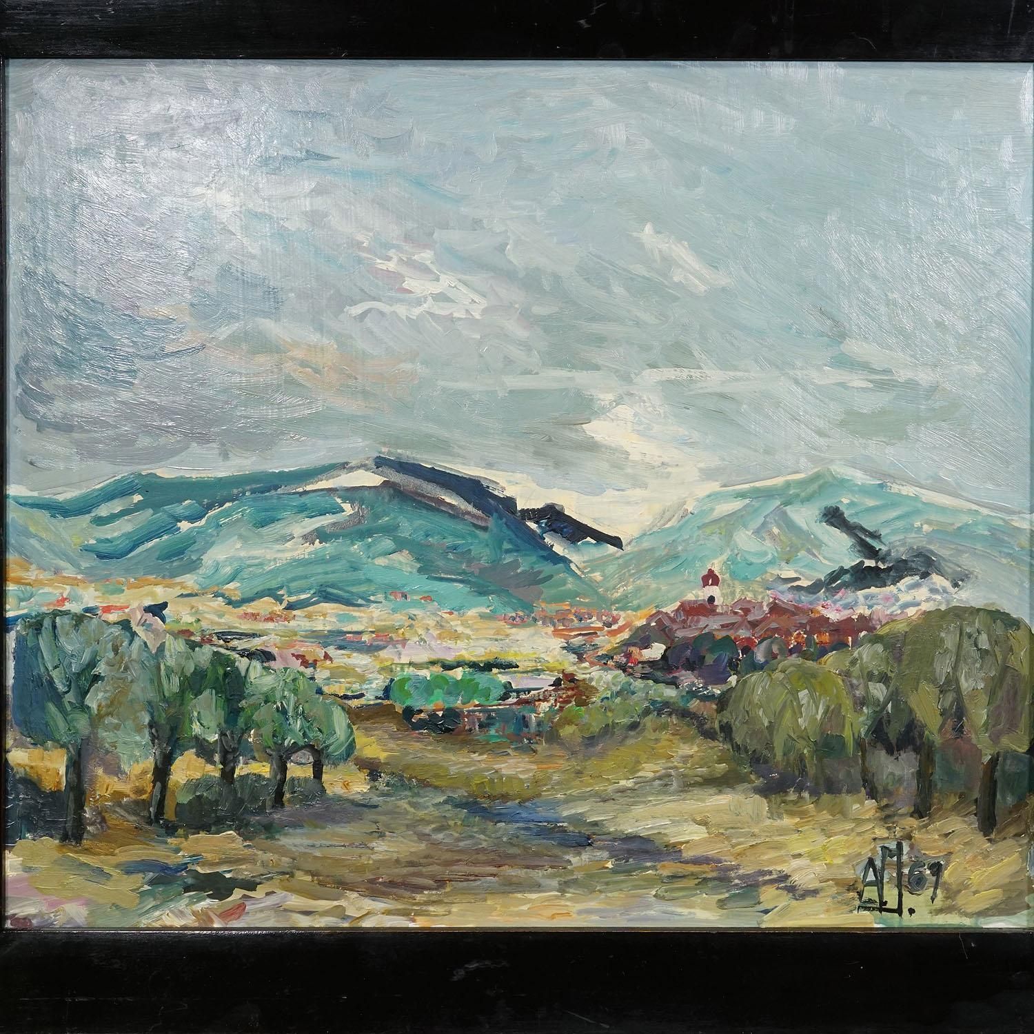Alexander Michael, Olieverfschilderij Met Berglandschap, 1969 photo Kunst