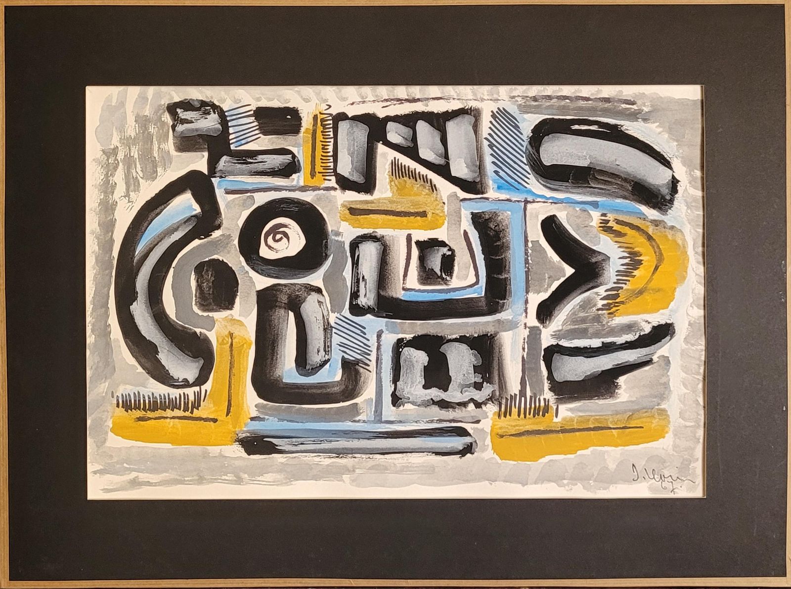 Mid Century Abstract Expressionist Gouache On Paper, Signed, 41x55 Cm From 1967 By Joseph Levin