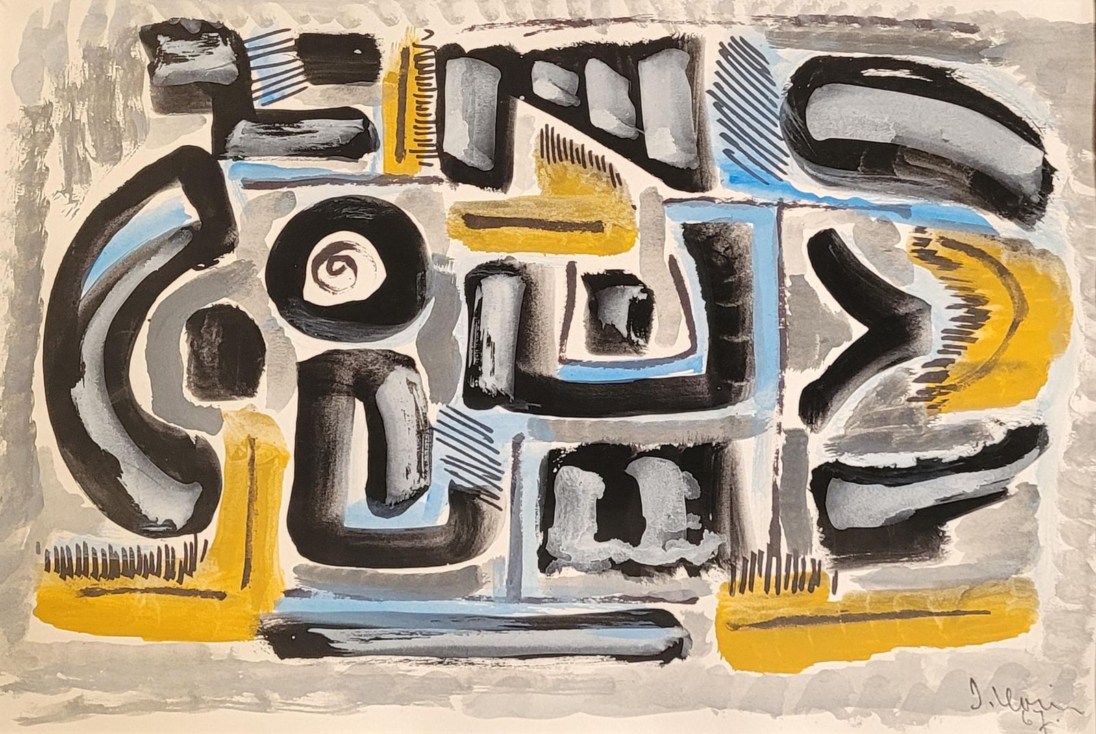 Mid Century Abstract Expressionist Gouache On Paper, Signed, 41x55 Cm From 1967 By Joseph Levin photo furniture