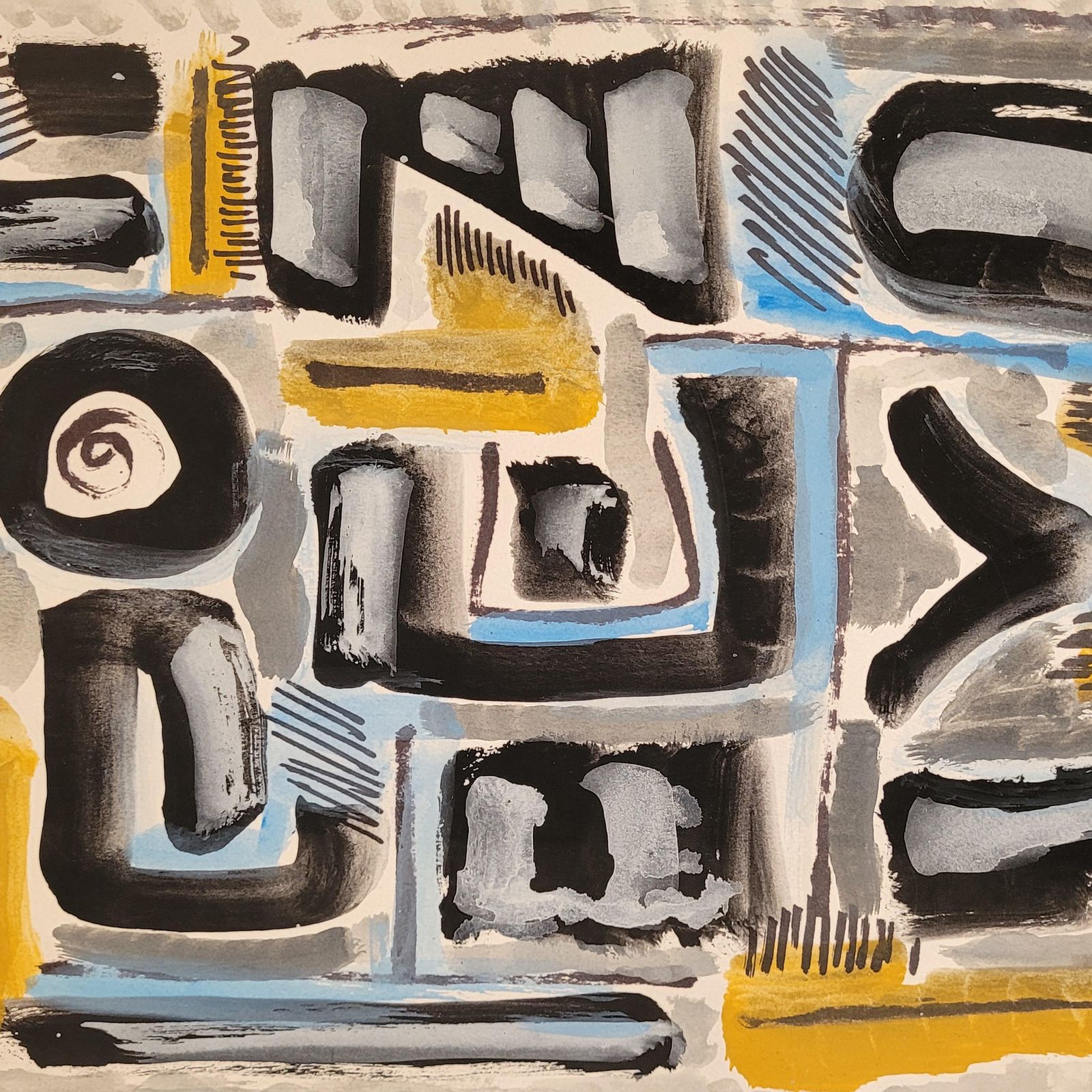 Mid Century Abstract Expressionist Gouache On Paper, Signed, 41x55 Cm From 1967 By Joseph Levin photo for sale