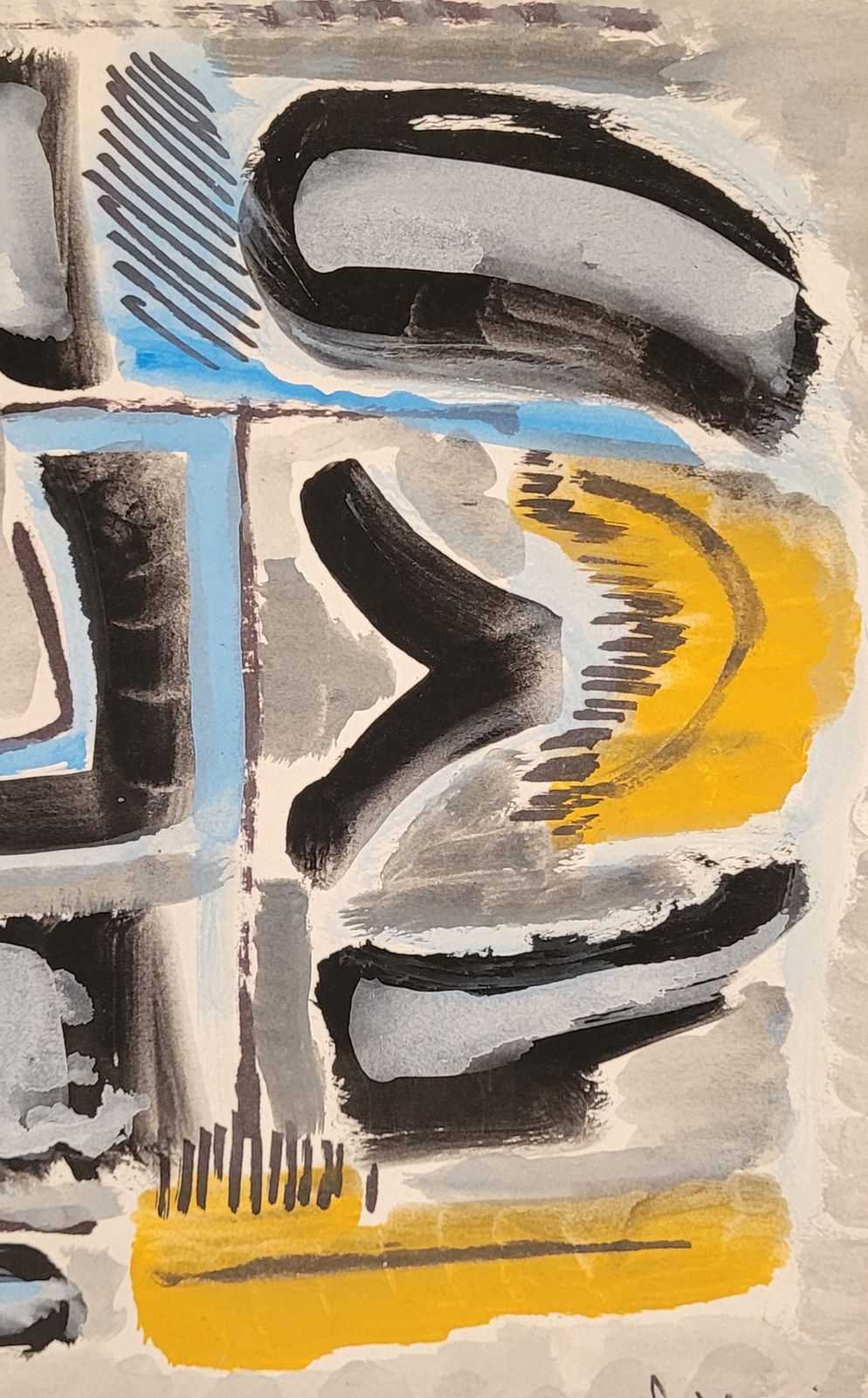Mid Century Abstract Expressionist Gouache On Paper, Signed, 41x55 Cm From 1967 By Joseph Levin photo 629.0