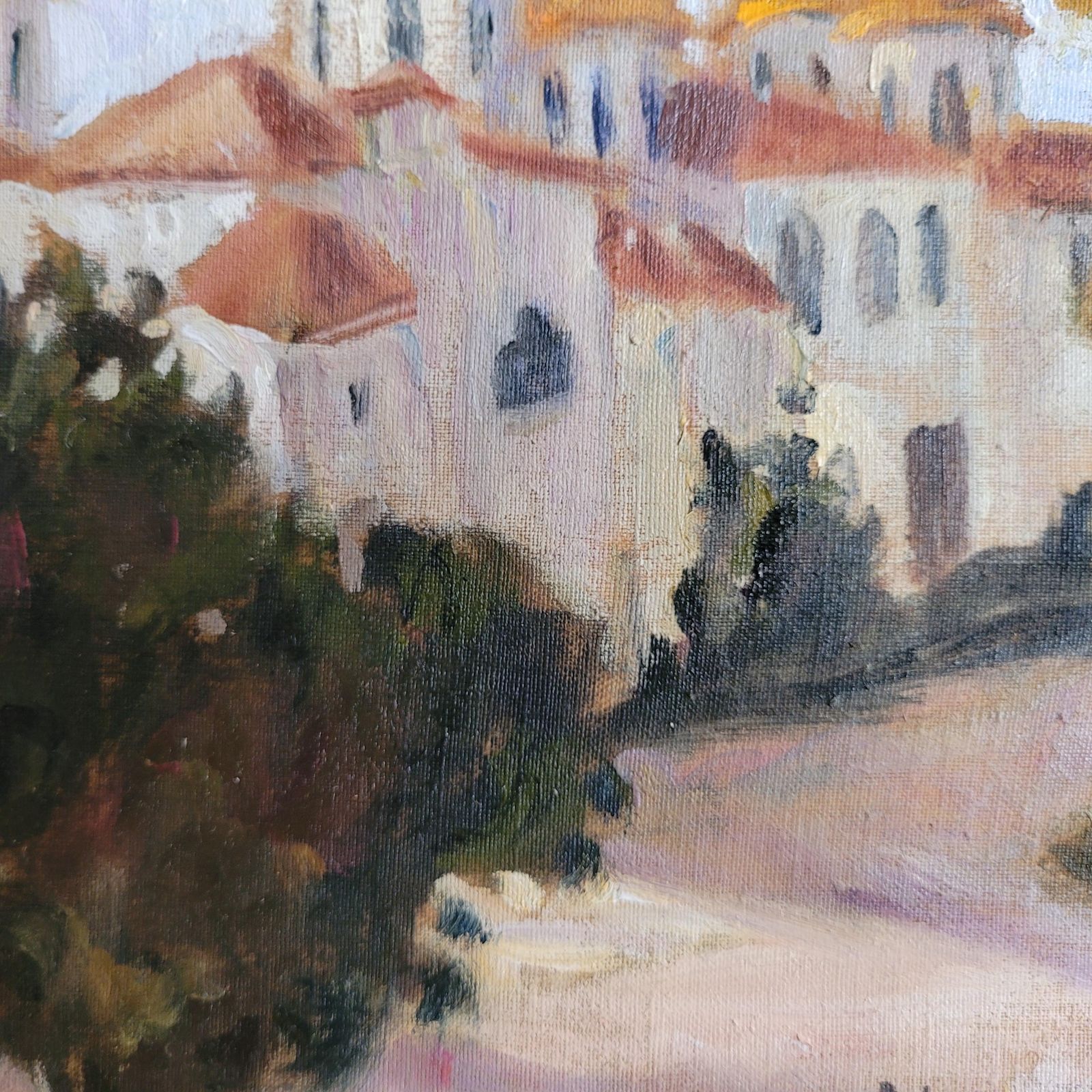 Antique Eastern European Domed Church Oil Painting On Canvas, Framed, 41.5cm From The 1960s By Marie Lucie Nessi photo buy