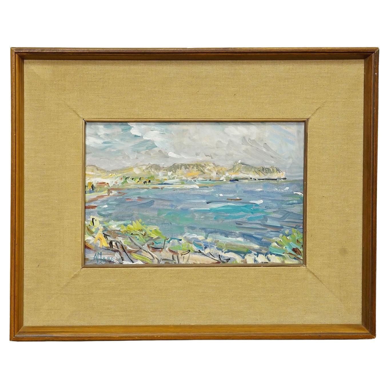 Alexander Michael Oil Painting Of A Coastal Landscape In Moreira, Spain 1986
