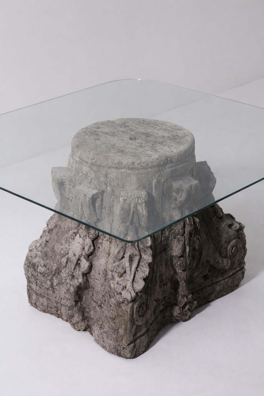 Italian Coffee Table With Roman Corinthian Capital In Stone And Glass photo 3670.0