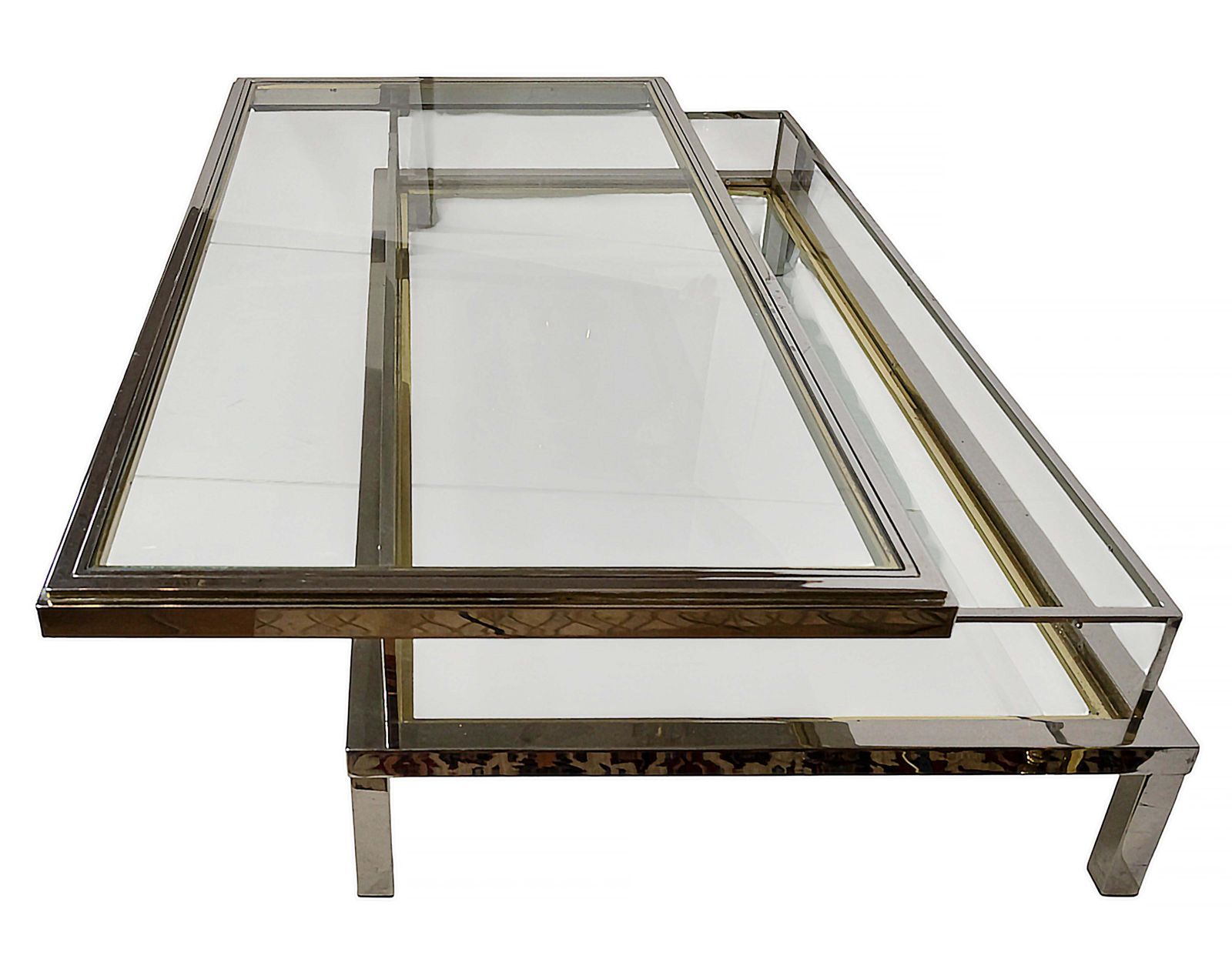Large Mid Century Maison Jansen Design Brass And Glass Coffee Table, Showcase photo buy