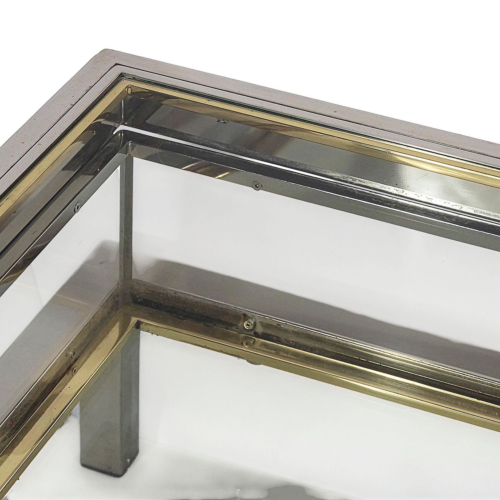 Large Mid Century Maison Jansen Design Brass And Glass Coffee Table, Showcase photo vintage