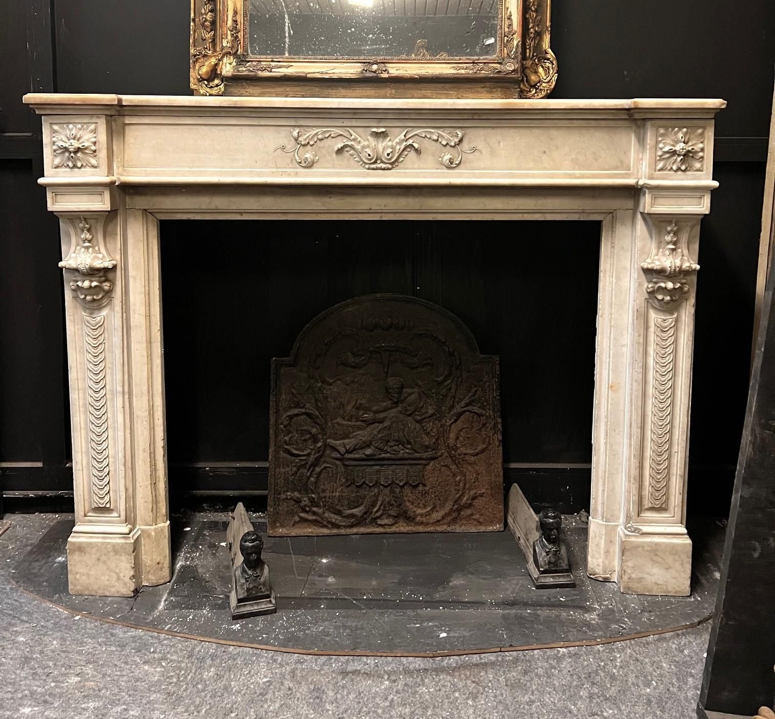 White Carrara Marble Mantel Chimneypiece, Carved With Foliage And Coins photo furniture