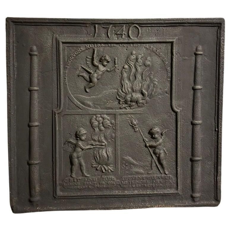 Cast Iron Fireplace Bottom Plate With Mythological Figures, Italy