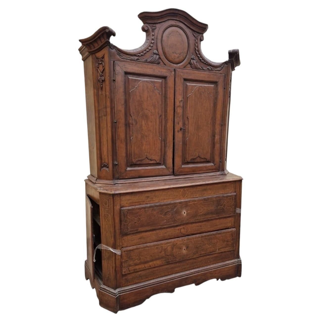 Double Body Walnut Trumeau Cabinet With Boxwood Inlays, Italy photo Furniture