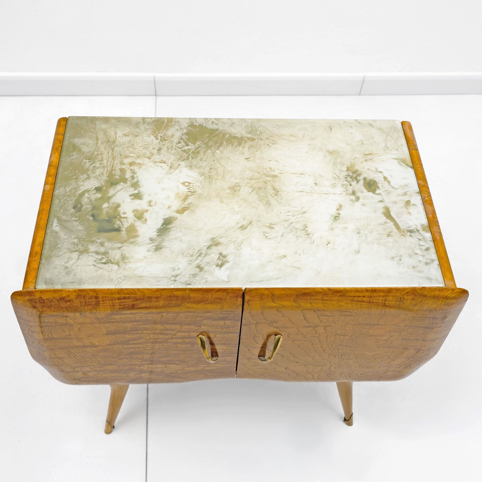 photo for sale Pair Of Mid Century Style Beech And Chestnut Burl Bedside Tables, 1950s
