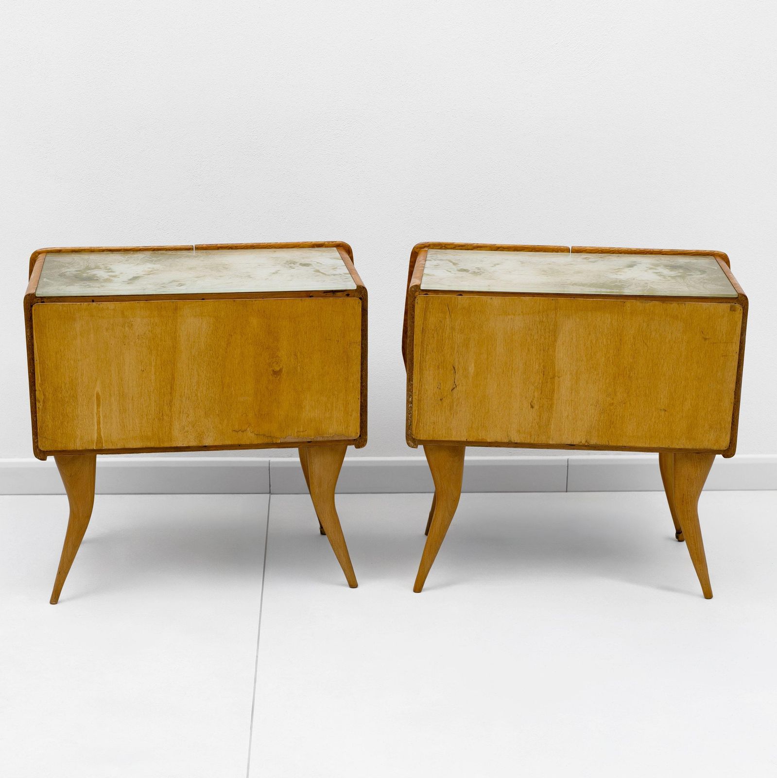 Furniture Pair Of Mid Century Style Beech And Chestnut Burl Bedside Tables, 1950s photo