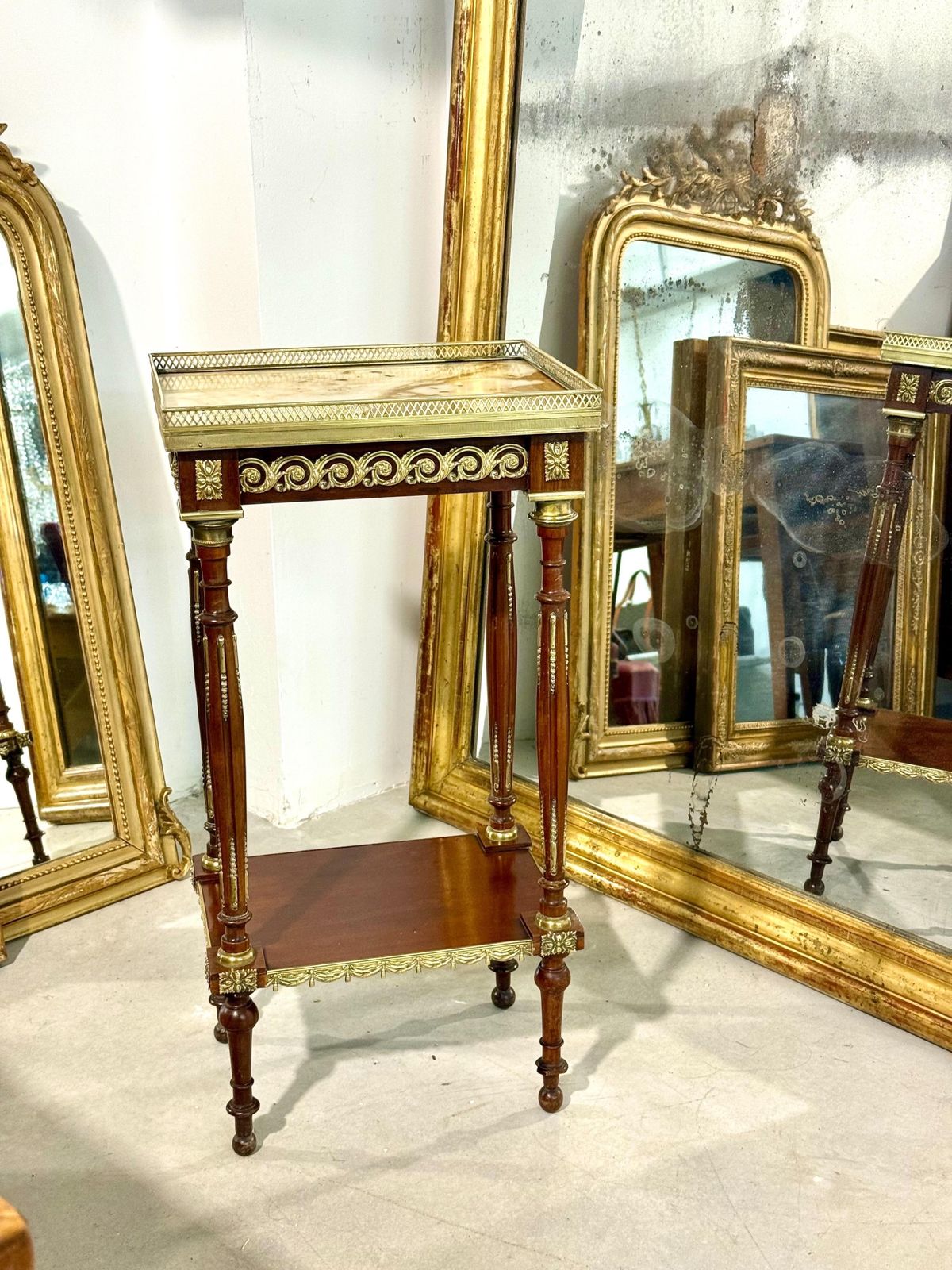 Furniture Louis XVI Style Fruitwood, Gilt Bronze And Onyx Two Tier Side Table photo