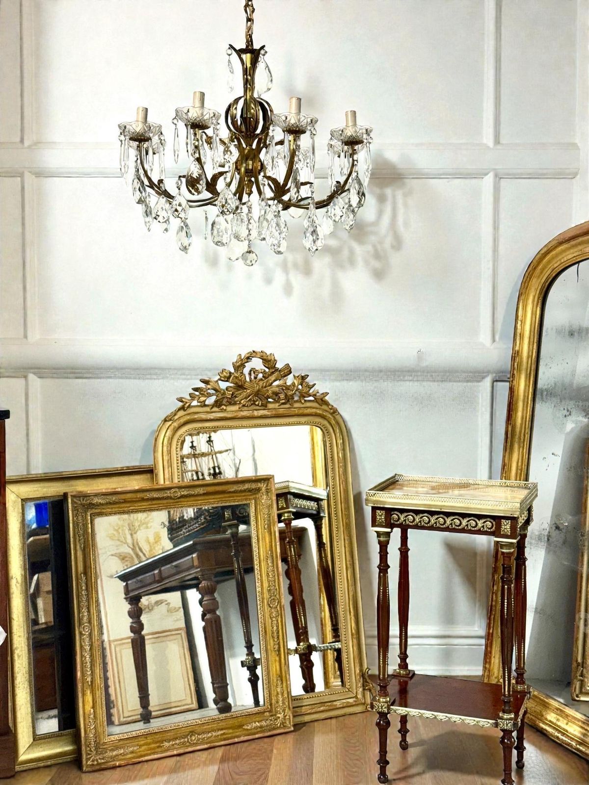 photo buy Late 19th Century Gilt Bronze And Crystal Eight Light Chandelier