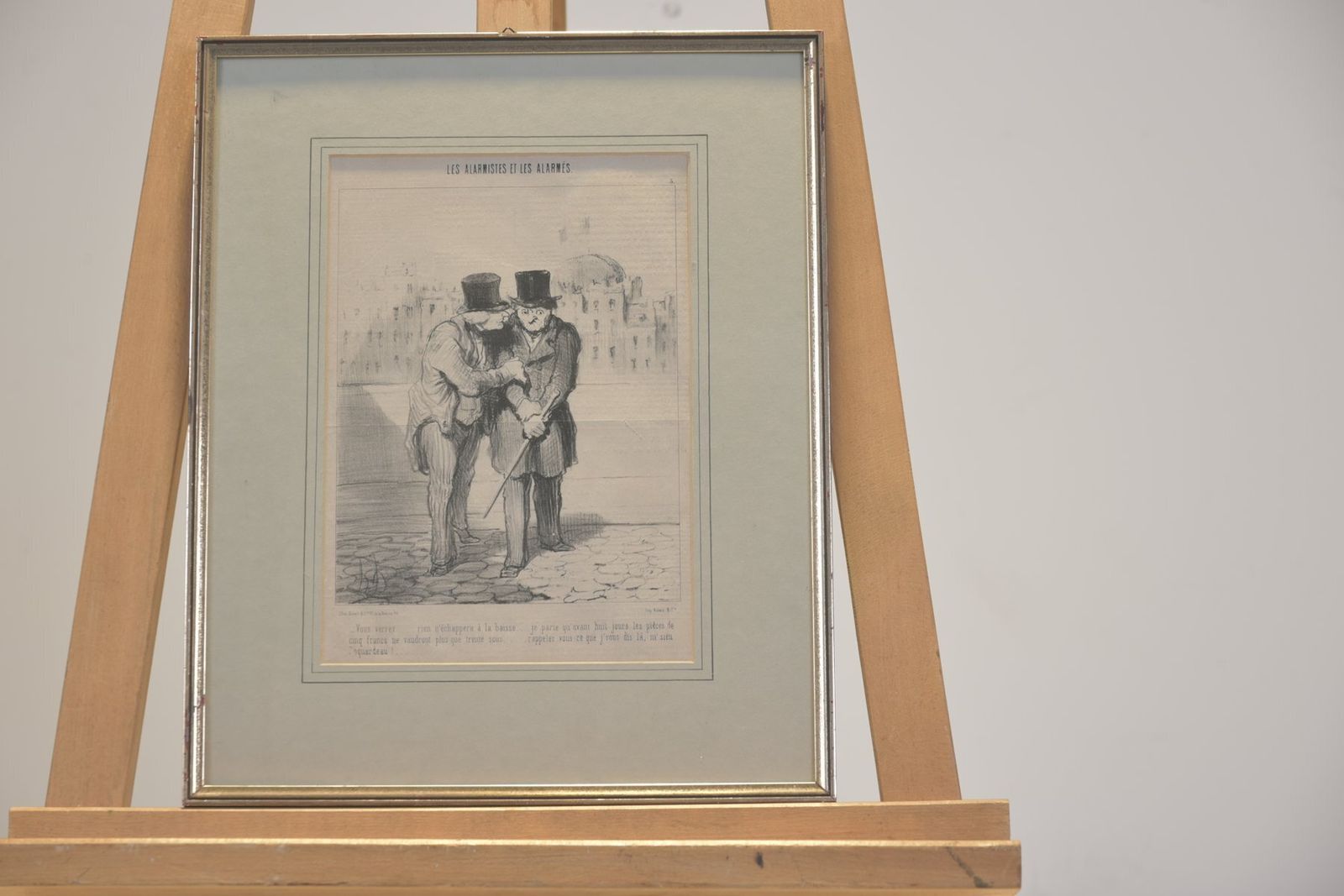 Steel Engraving By Honoré Daumier, Les Alarmists Son Alarmee, Le Charivari Magazine, Circa 1860, Framed Under Glass With Berlin Molding, Silver Plated