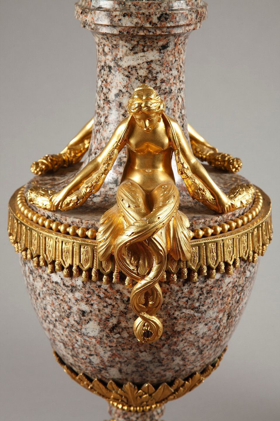 Pair Of Louis XVI Style Vases, In Ural Granite And Gilt Bronze photo vinterior