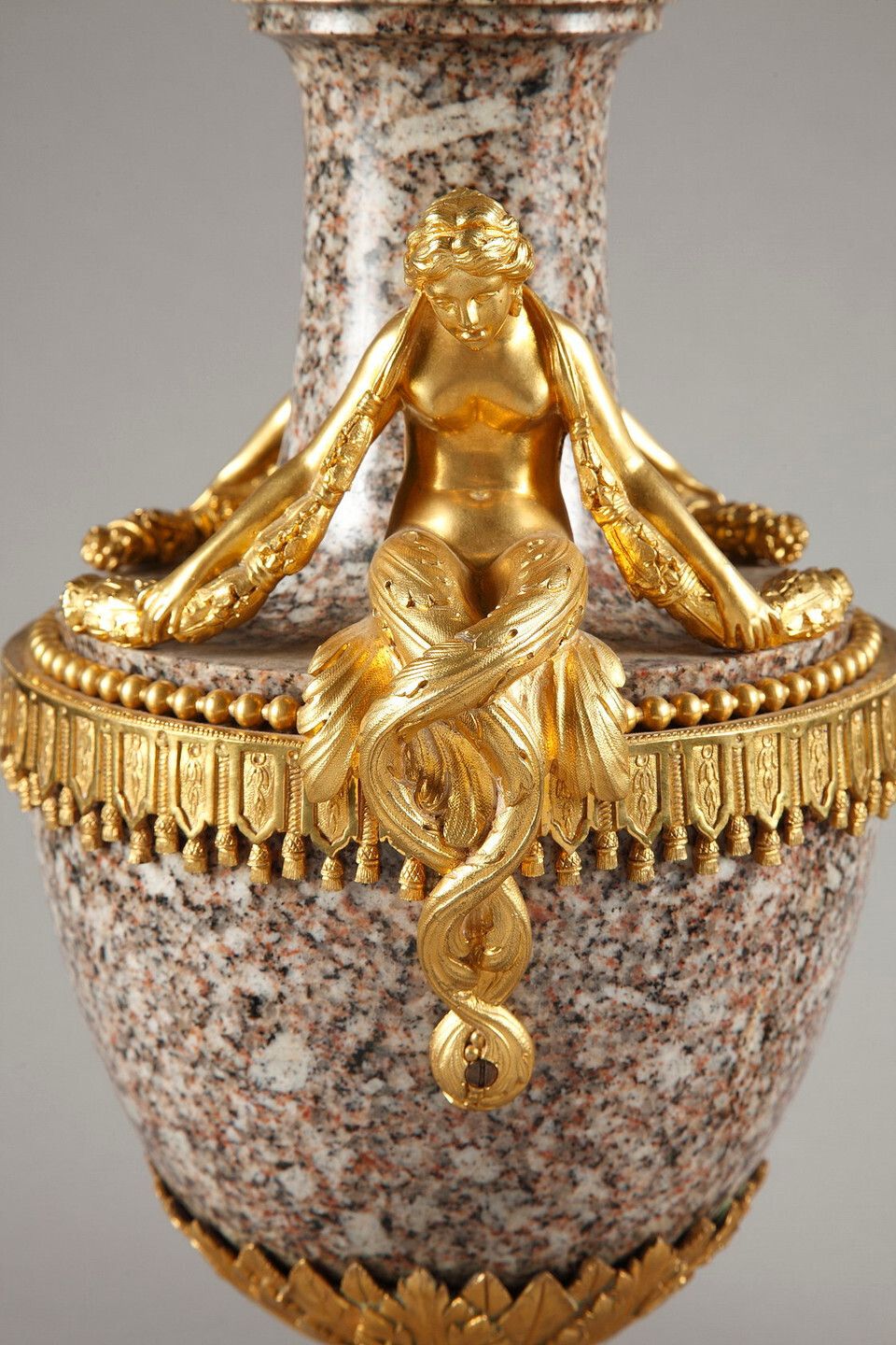 Pair Of Louis XVI Style Vases, In Ural Granite And Gilt Bronze photo vintage