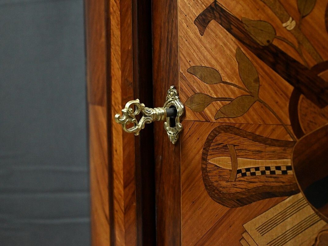 photo buy Small Louis XVI Style Marquetry Parlor Cabinet – Mid 19th Century
