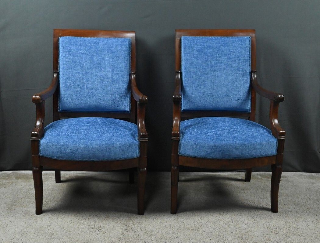 Pair Of Mahogany Armchairs, Restoration Period – Early 19th Century photo vinterior
