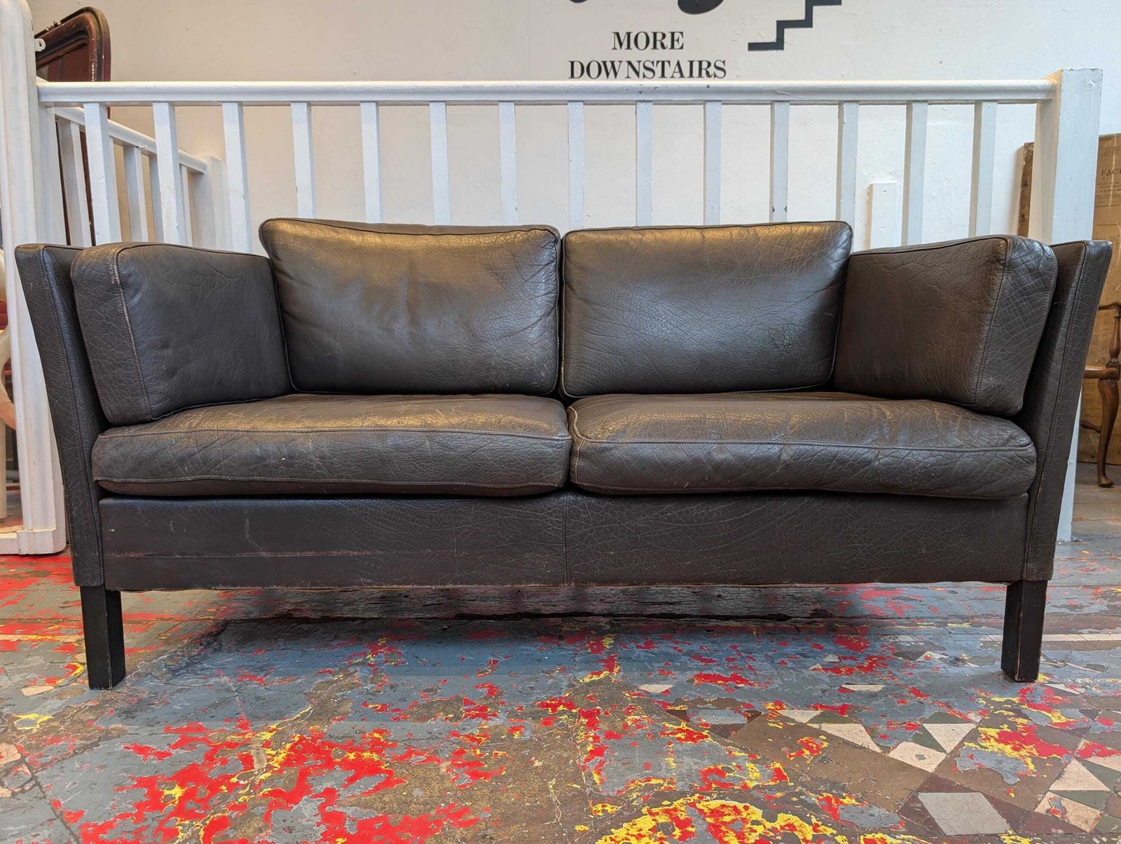 1970s Mid Century Danish Leather Two Seater Sofa.