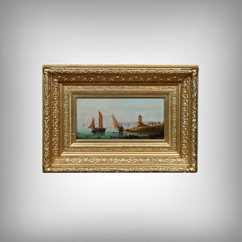 Painting "Sailboats On The Mediterranean", Oil On Panel, 19th Century French School