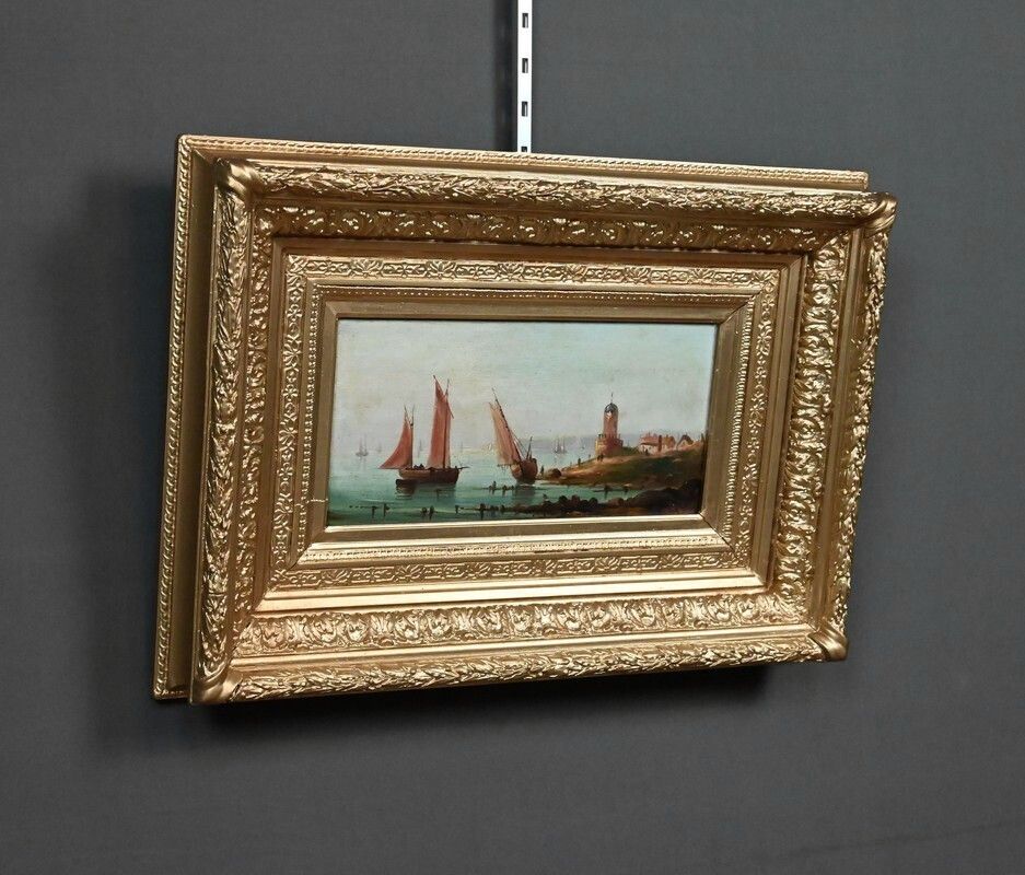 Painting "Sailboats On The Mediterranean", Oil On Panel, 19th Century French School photo for sale