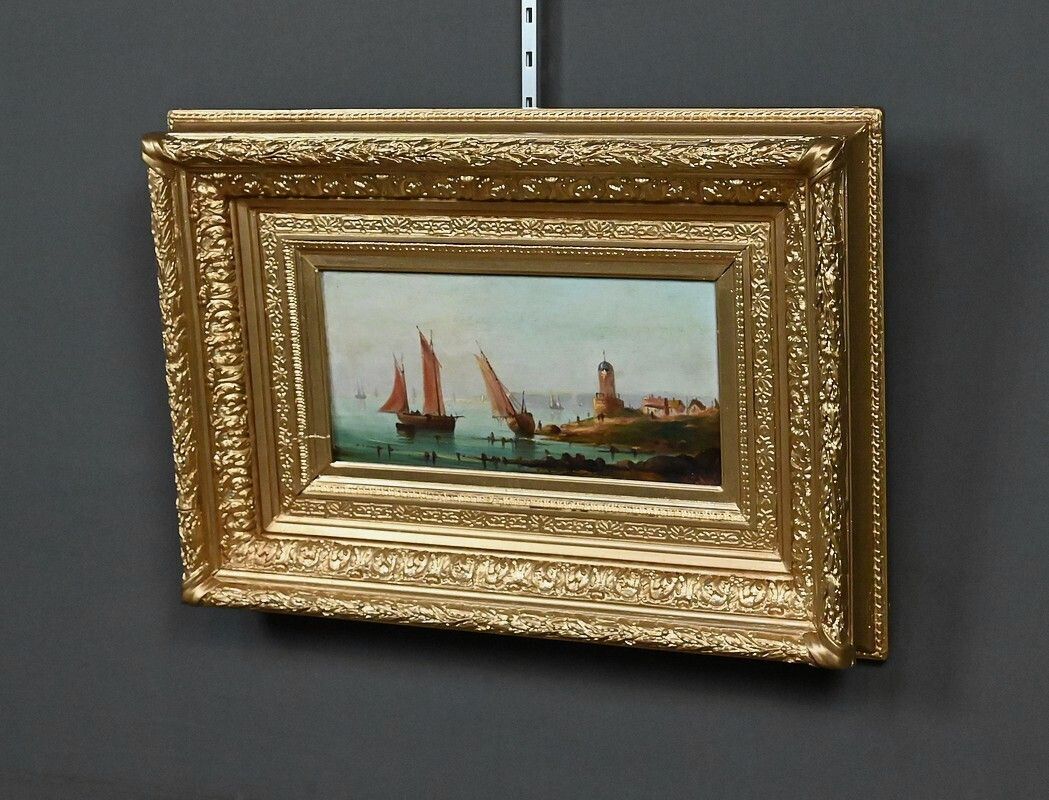 Painting "Sailboats On The Mediterranean", Oil On Panel, 19th Century French School photo Art