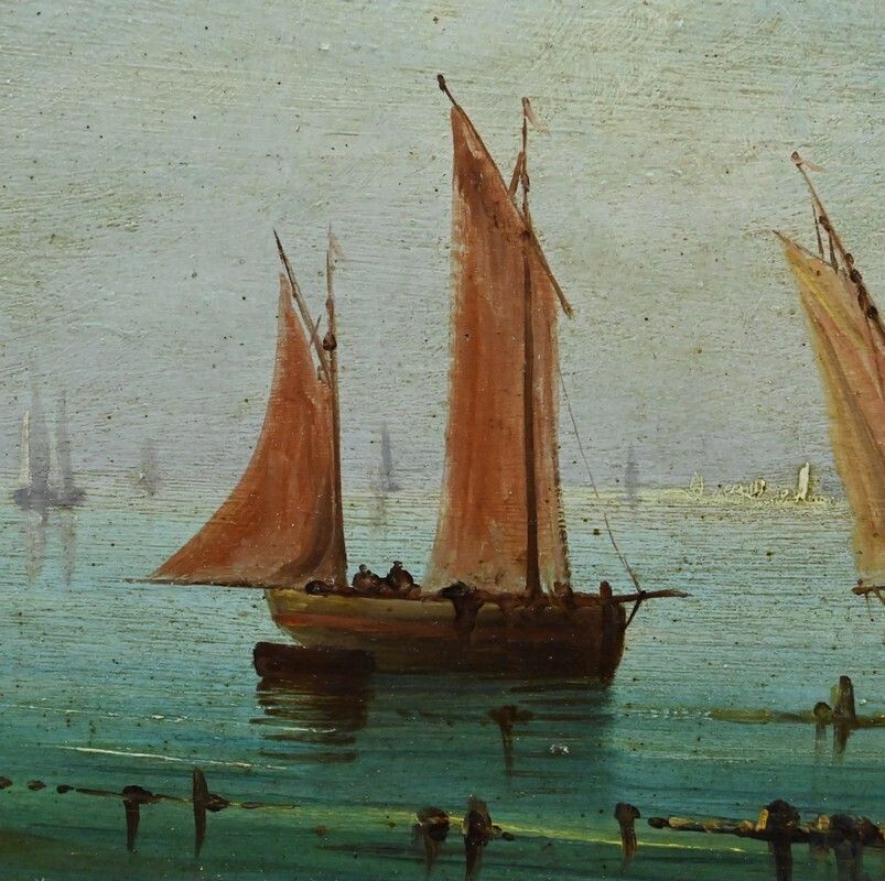 photo for sale Painting "Sailboats On The Mediterranean", Oil On Panel, 19th Century French School