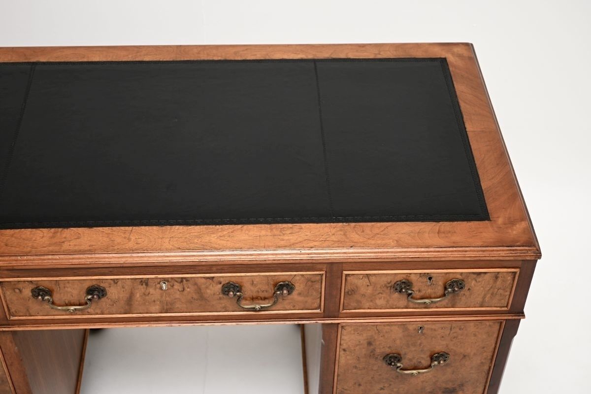 photo furniture Antique Burr Walnut Leather Top Pedestal Desk