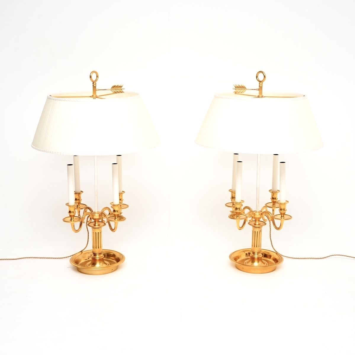 Pair Of Antique French Brass Bouillotte Table Lamps