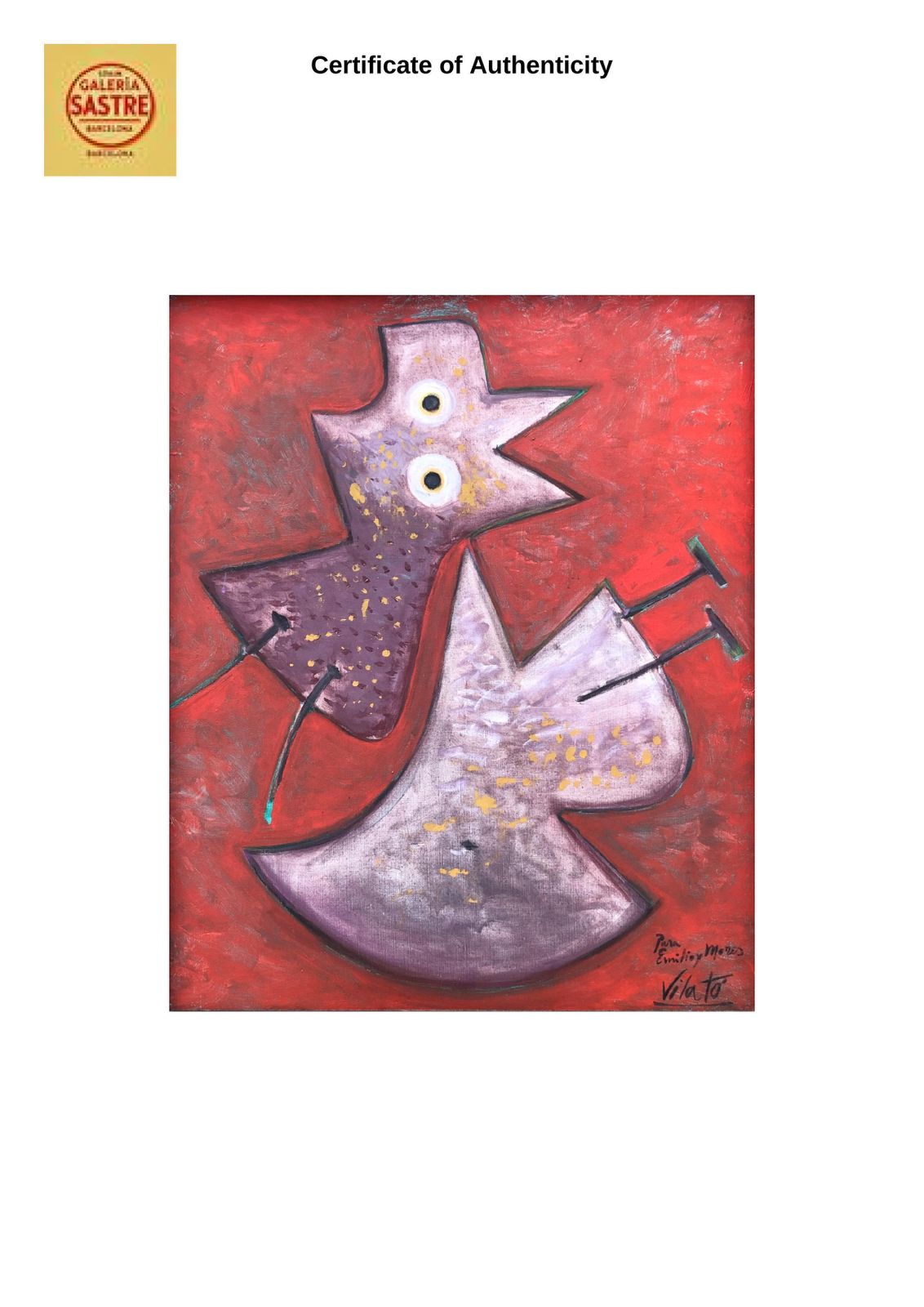 Art Javier Vilato Rouge De Fond Oil On Canvas 1977 photo