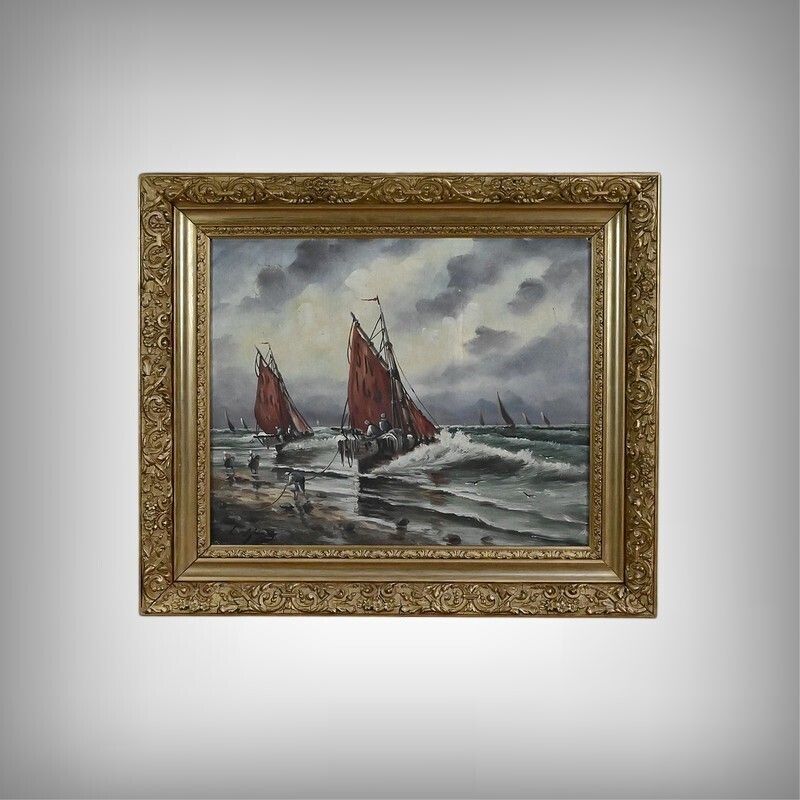 Painting "Fishing Memories" Signed L. Henry – Late 19th Century